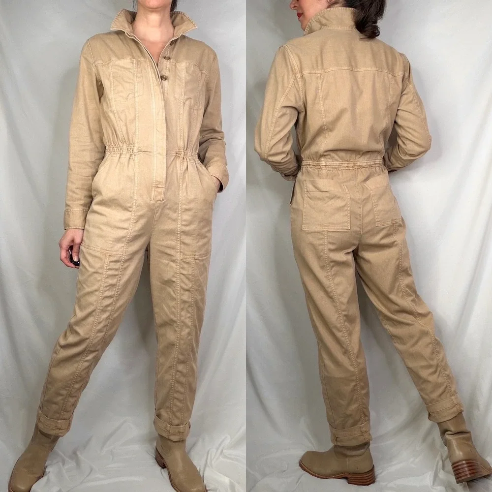 Universal Thread Tan Khaki Boiler Suit Jumpsuit Coveralls Button Front 6 - Picture 12 of 13